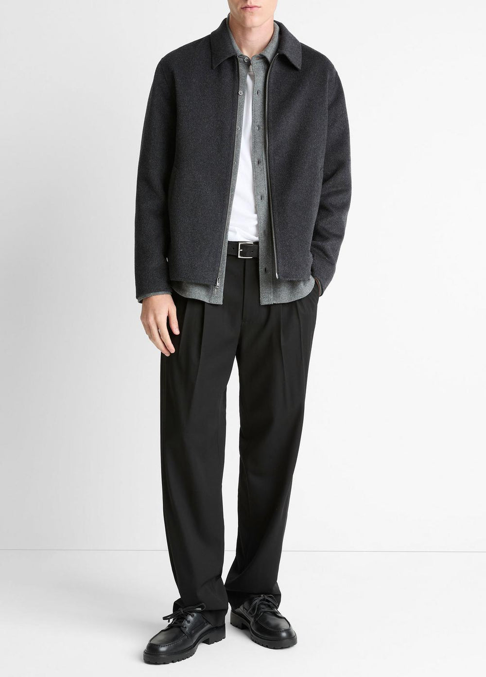VINCE | Splittable Wool-Blend Zip-Front Jacket in Jackets - HEATHER BLACK
