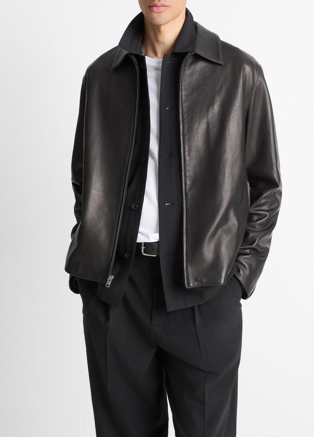 VINCE | Leather Zip-Up Jacket in Leather Jackets - BLACK
