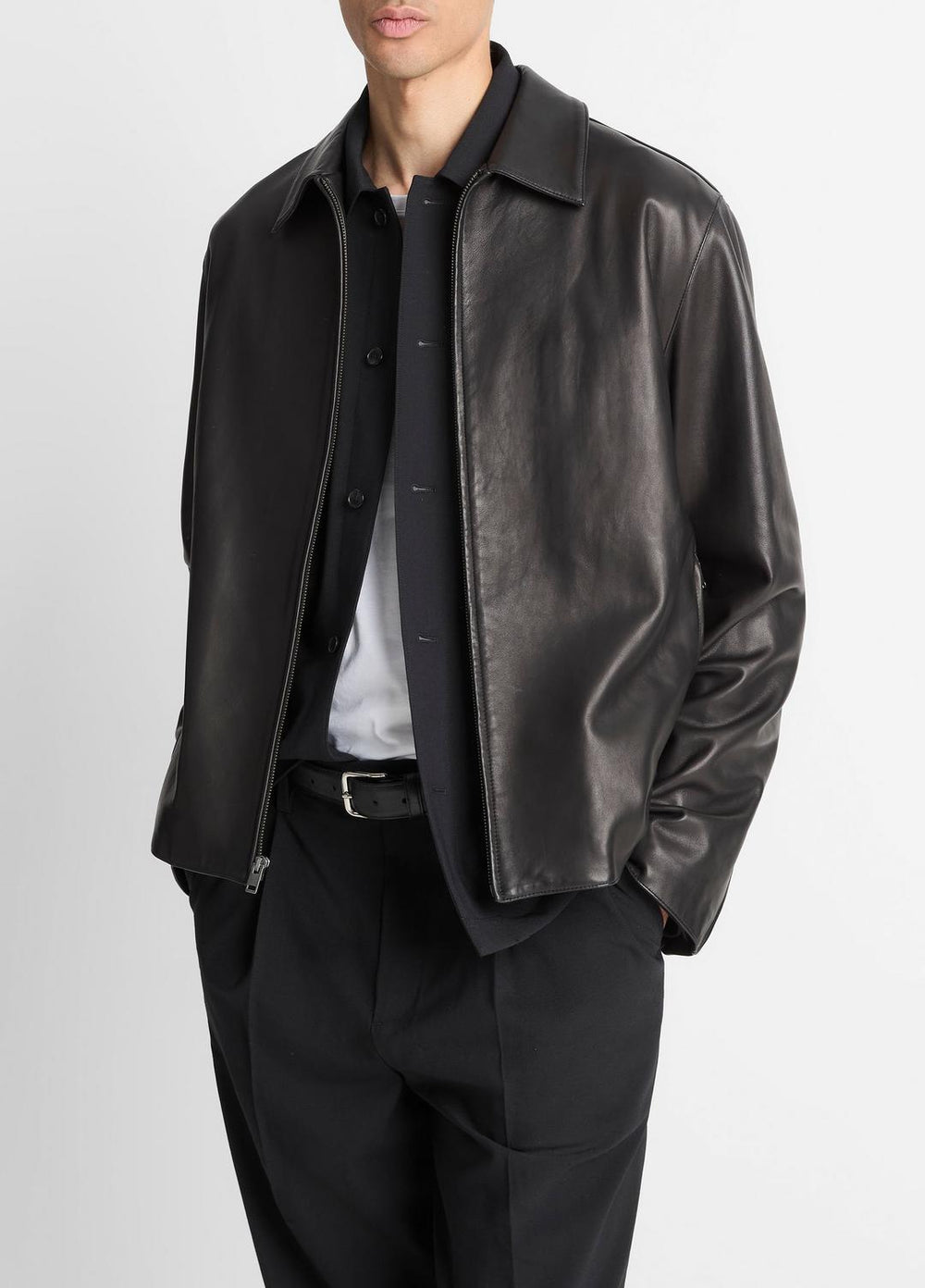 VINCE | Leather Zip-Up Jacket in Leather Jackets - BLACK
