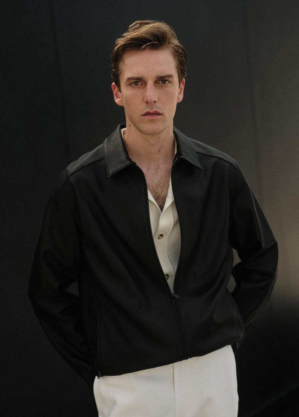 VINCE | Leather Zip-Up Jacket in Leather Jackets - BLACK