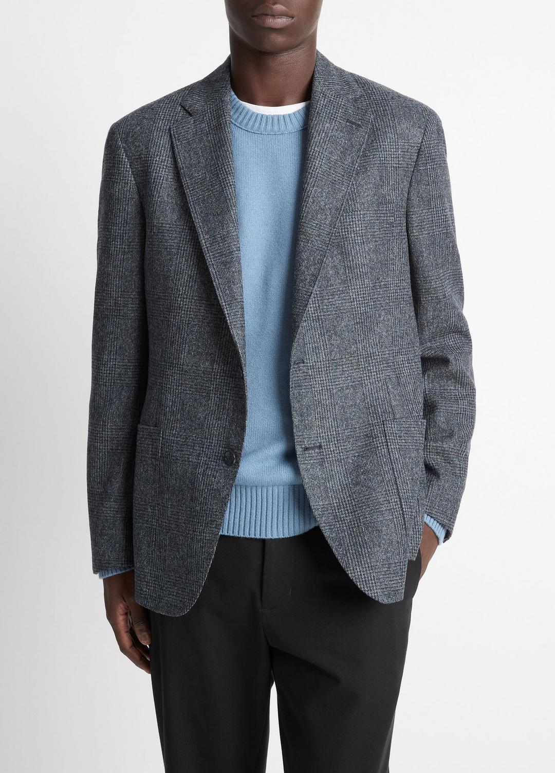 VINCE | Plaid Alpaca-Blend Relaxed Sport Coat in Blazers - NAVY/BLUE