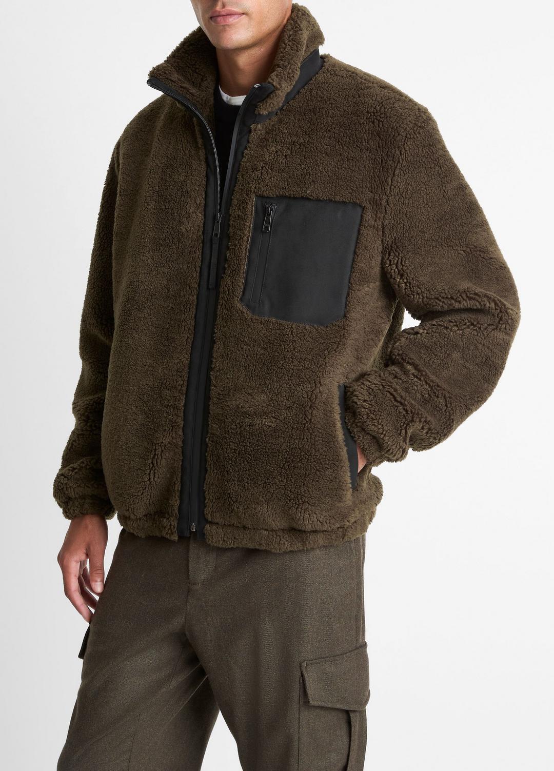 VINCE | Sherpa Zip Jacket in Jackets - DARK LEAF