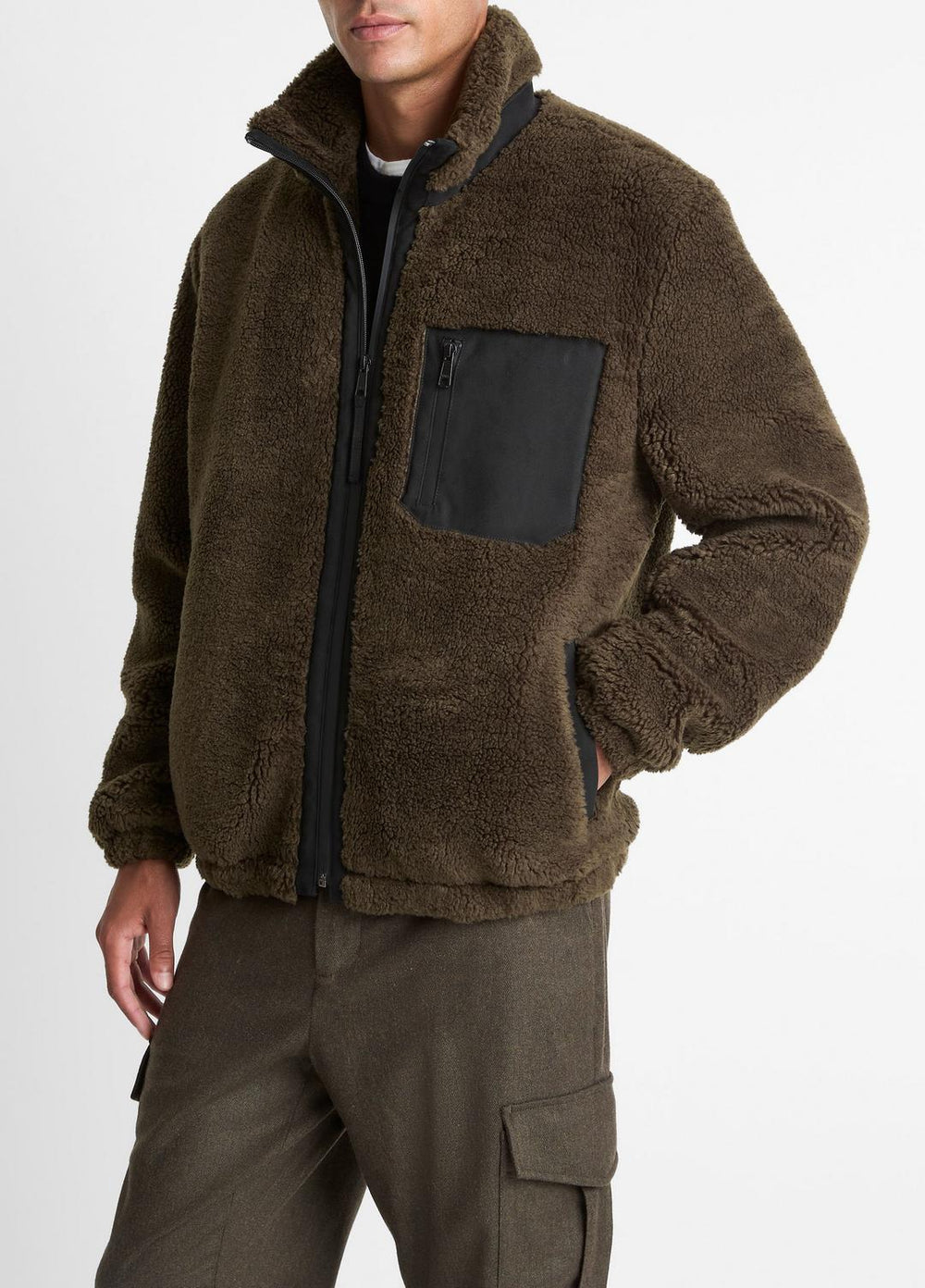 VINCE | Sherpa Zip Jacket in Jackets - DARK LEAF