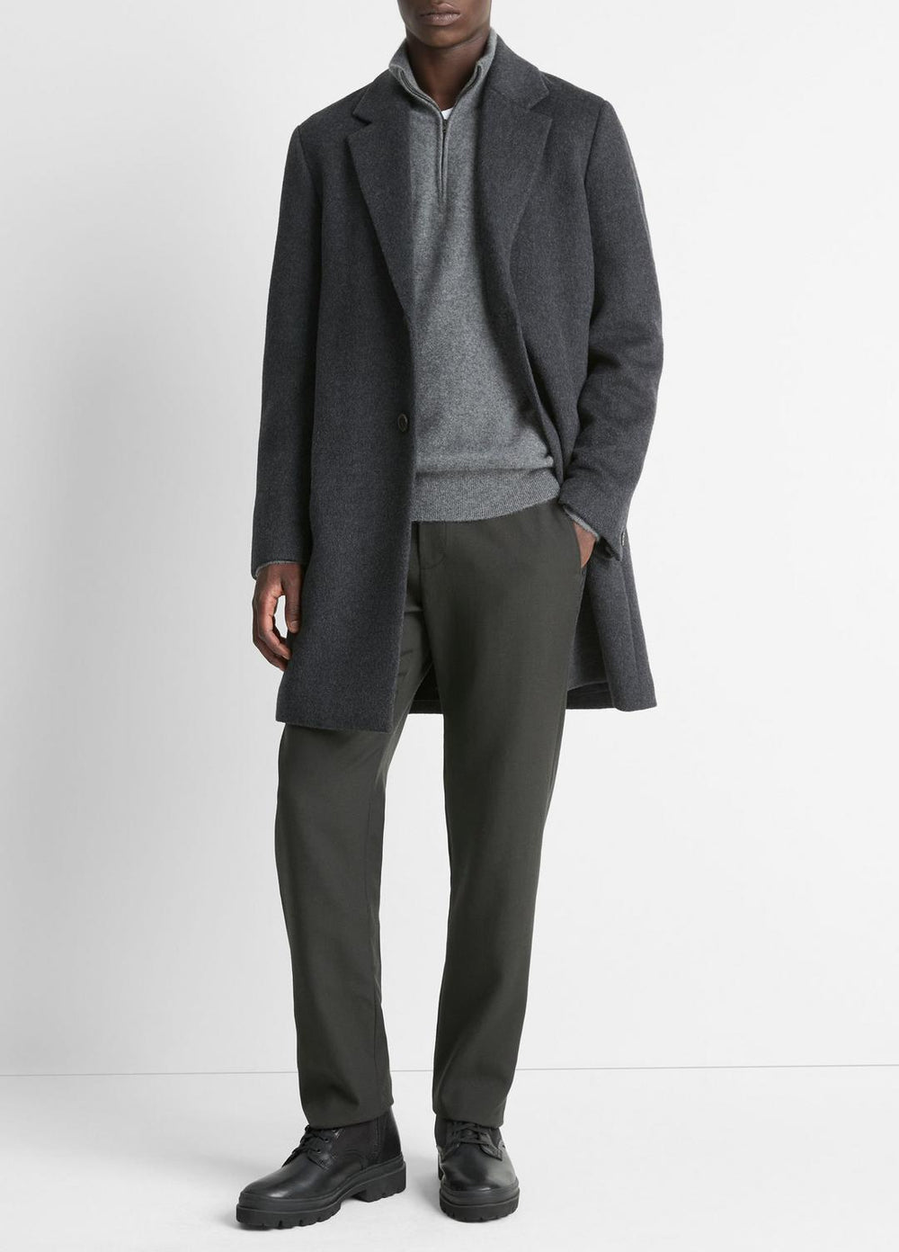 VINCE | Classic Italian Wool-Blend Coat in Jackets & Outerwear - HEATHER CHARCOAL