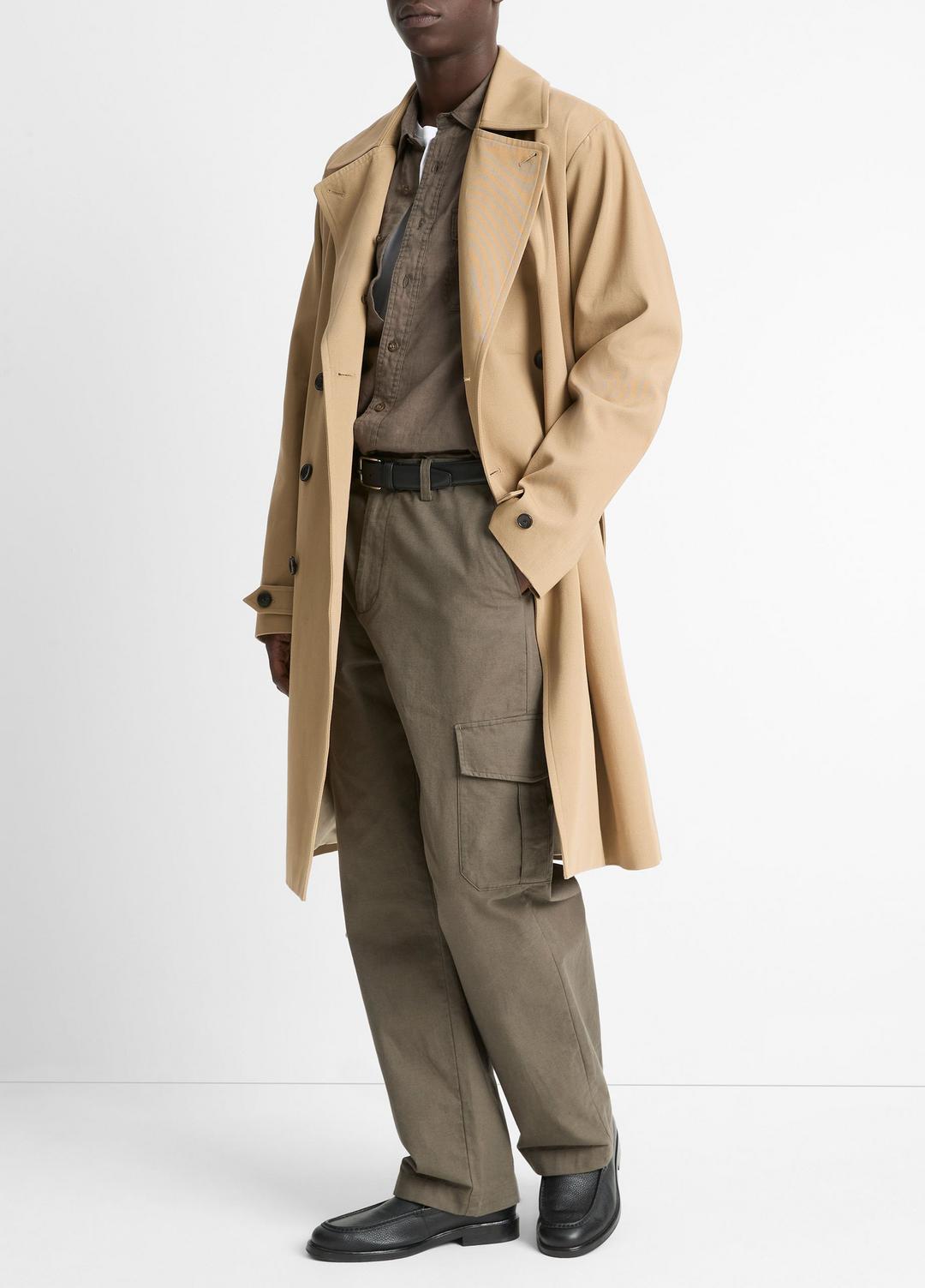 VINCE | Italian Cotton Double-Breasted Trench Coat in Coats - LIGHT BEACHWOOD