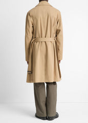 VINCE | Italian Cotton Double-Breasted Trench Coat in Coats - LIGHT BEACHWOOD