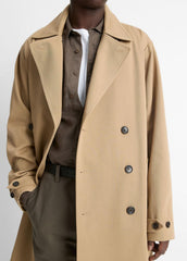 VINCE | Italian Cotton Double-Breasted Trench Coat in Coats - LIGHT BEACHWOOD