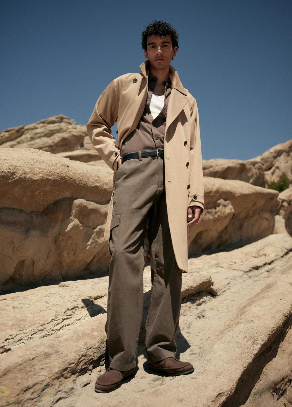 VINCE | Italian Cotton Double-Breasted Trench Coat in Coats - LIGHT BEACHWOOD