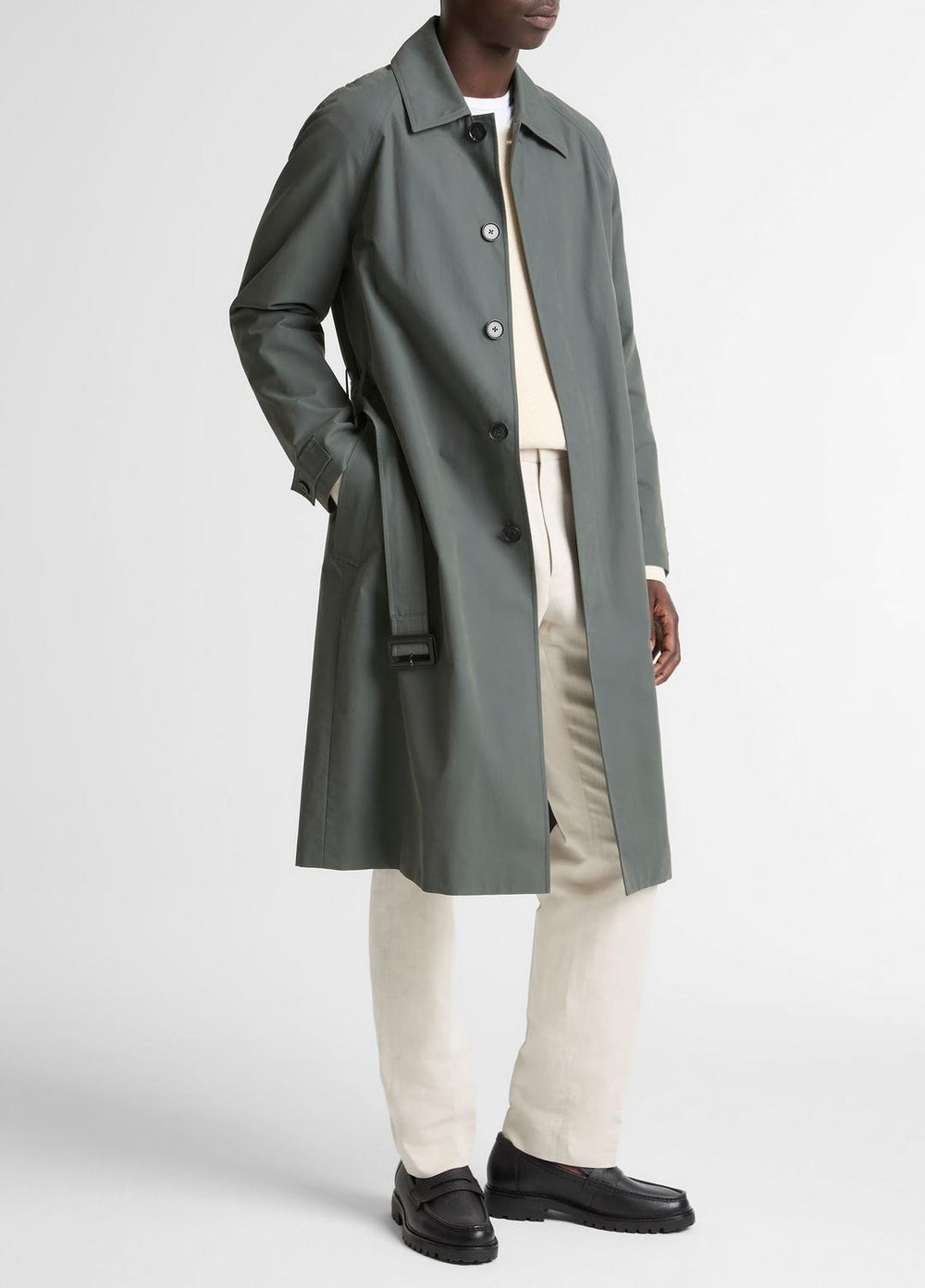 VINCE | Cotton-Blend Single-Breasted Trench Coat in Coats - SLATE