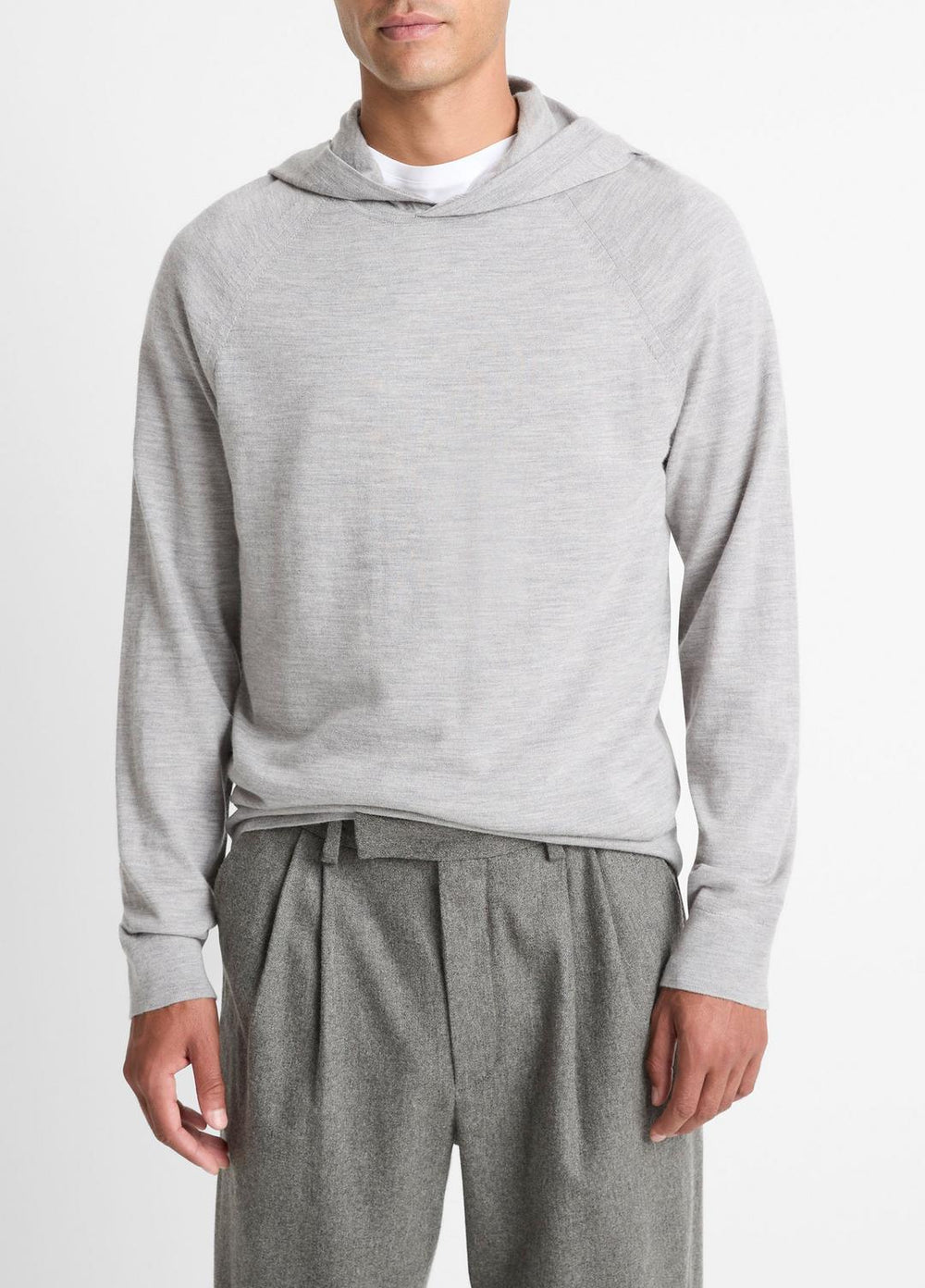 VINCE | Featherweight Merino Wool-Cashmere Hoodie in Sweatshirts & Hoodies - HEATHER GREY