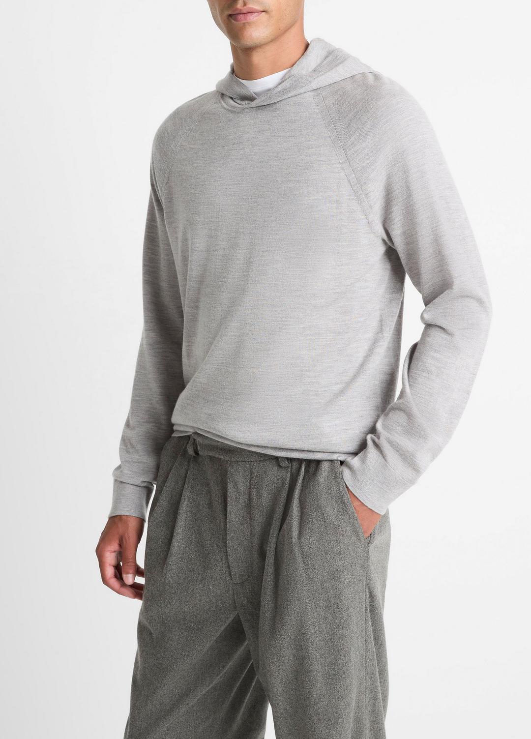 VINCE | Featherweight Merino Wool-Cashmere Hoodie in Sweatshirts & Hoodies - HEATHER GREY