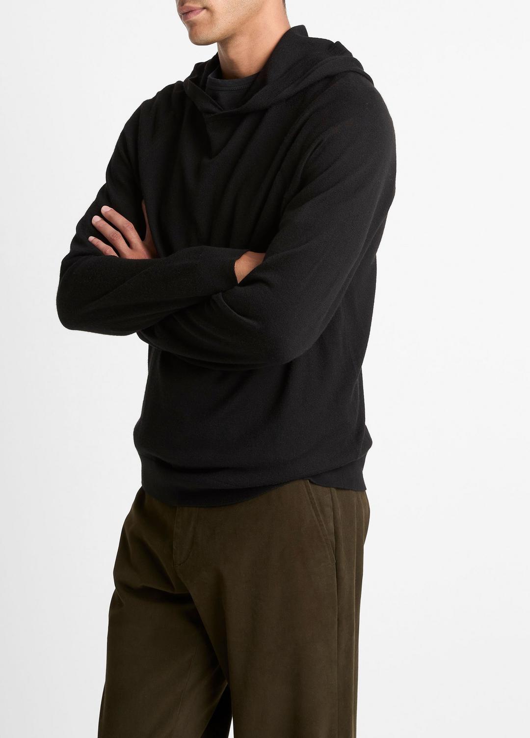 VINCE | Featherweight Merino Wool-Cashmere Hoodie in Sweatshirts & Hoodies - BLACK