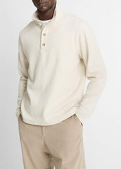 VINCE | Cotton Button Mock-Neck Pullover in Sweatshirts & Hoodies - HEATHER BONE