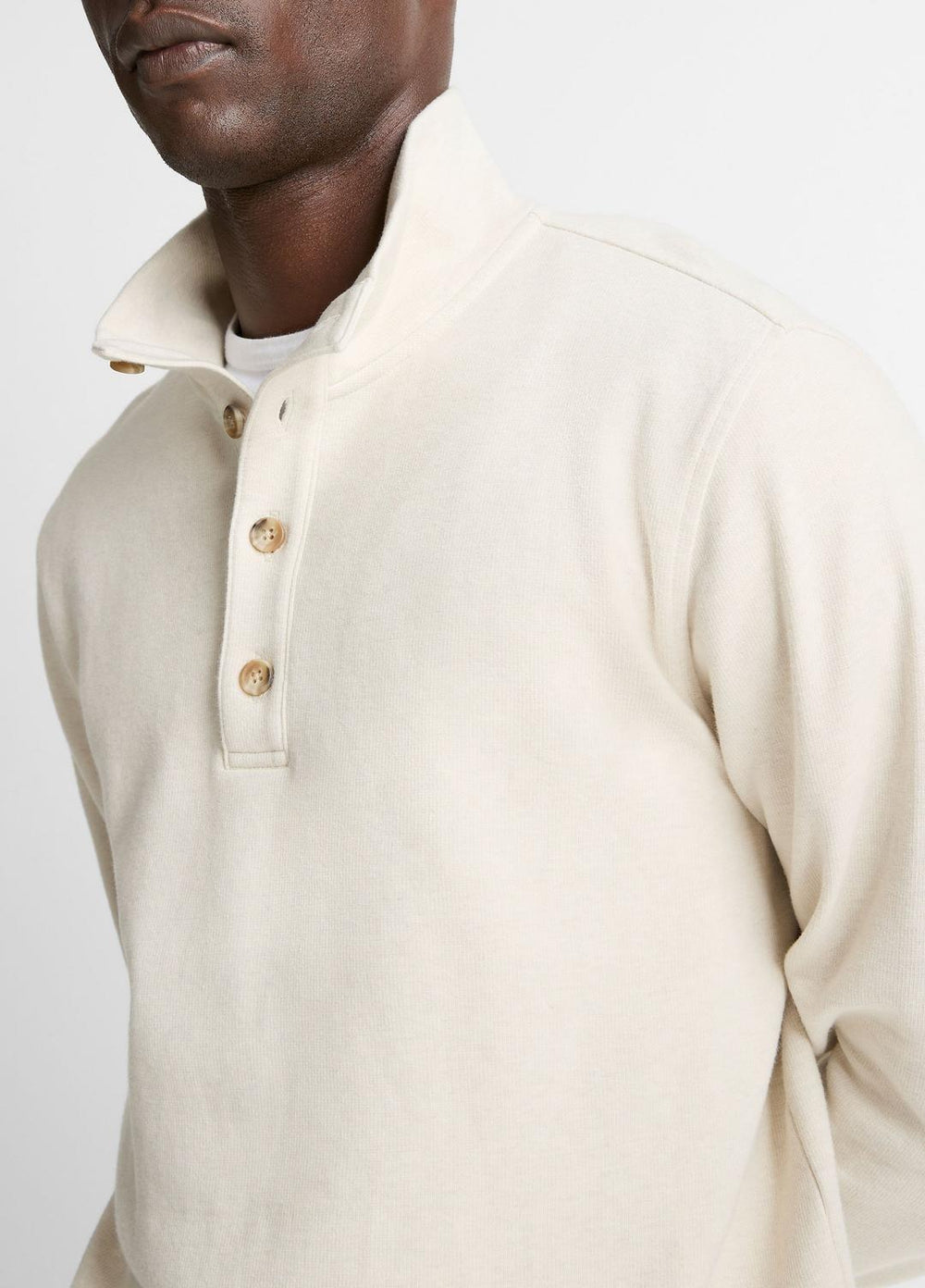 VINCE | Cotton Button Mock-Neck Pullover in Sweatshirts & Hoodies - HEATHER BONE