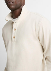 VINCE | Cotton Button Mock-Neck Pullover in Sweatshirts & Hoodies - HEATHER BONE