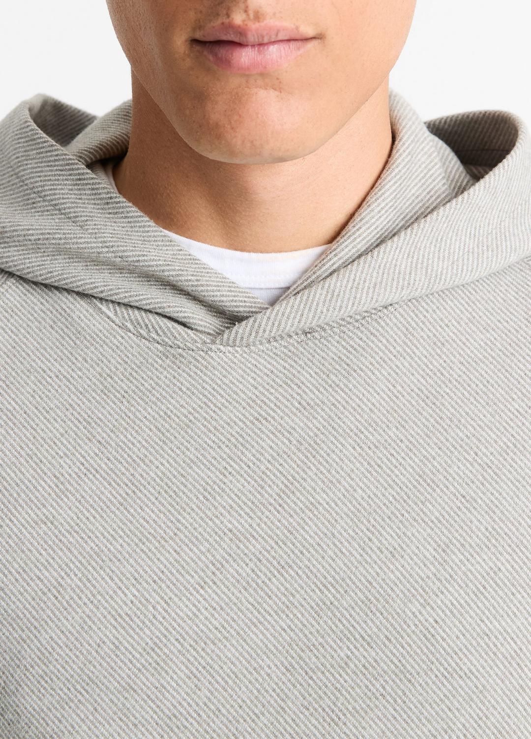 VINCE | Broken Twill Pullover Hoodie in Sweatshirts & Hoodies - HEATHER GREY/OFF WHITE