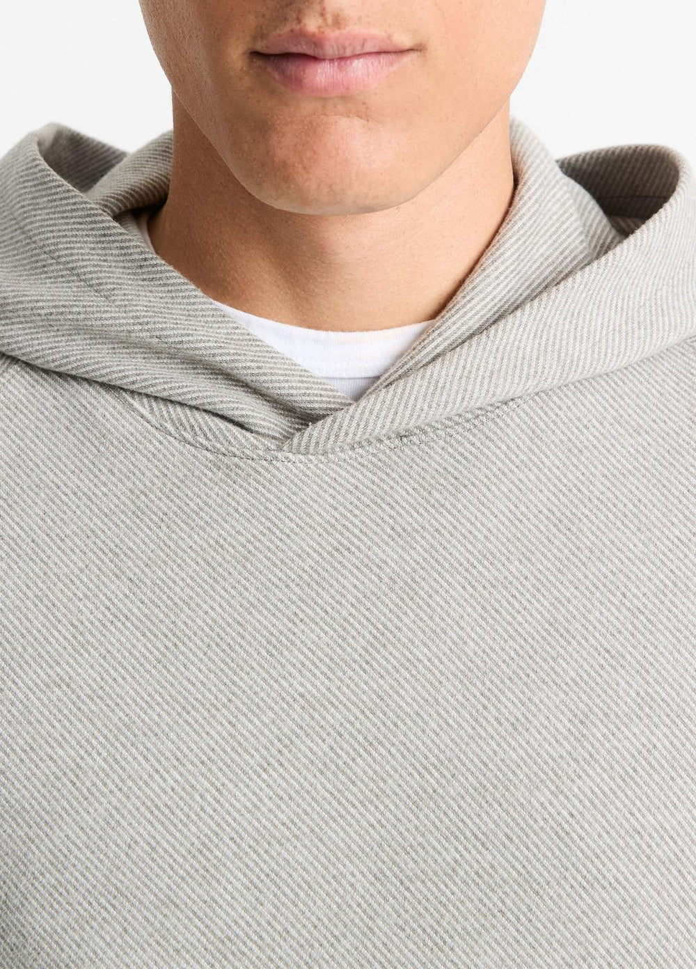 VINCE | Broken Twill Pullover Hoodie in Sweatshirts & Hoodies - HEATHER GREY/OFF WHITE