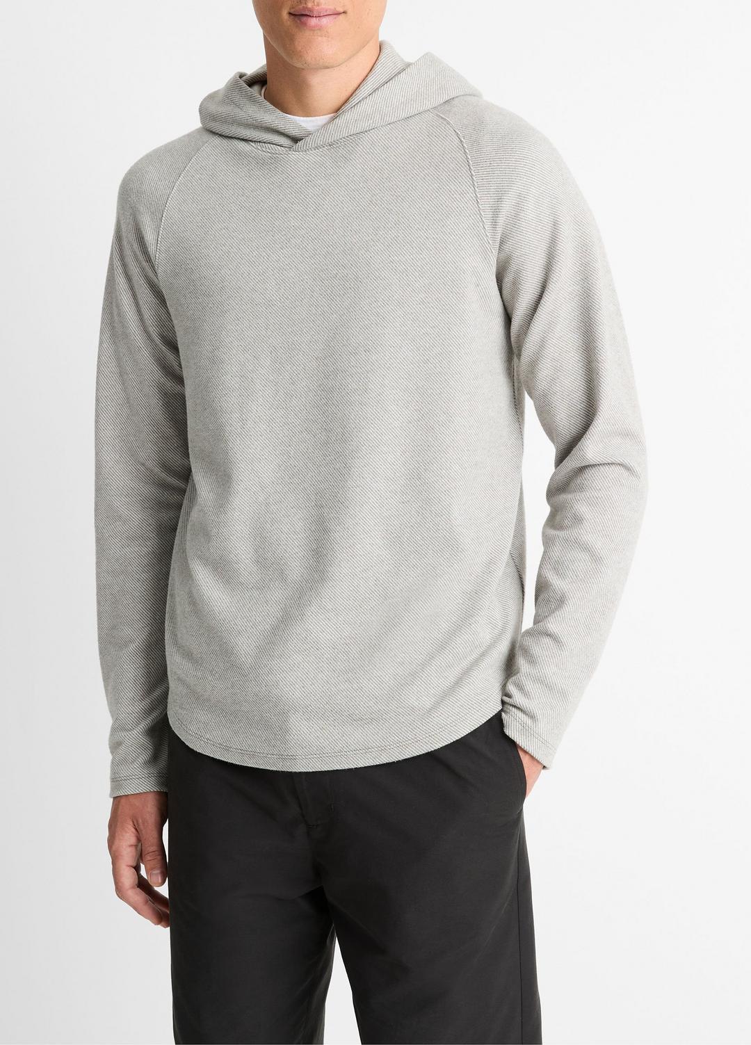 VINCE | Broken Twill Pullover Hoodie in Sweatshirts & Hoodies - HEATHER GREY/OFF WHITE