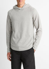 VINCE | Broken Twill Pullover Hoodie in Sweatshirts & Hoodies - HEATHER GREY/OFF WHITE