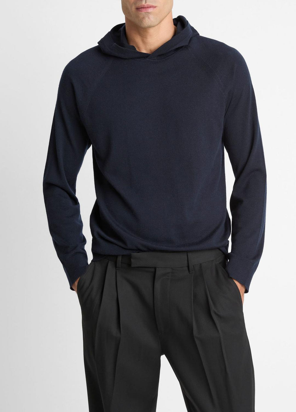 VINCE | Featherweight Merino Wool-Cashmere Hoodie in Sweatshirts & Hoodies - COASTAL BLUE