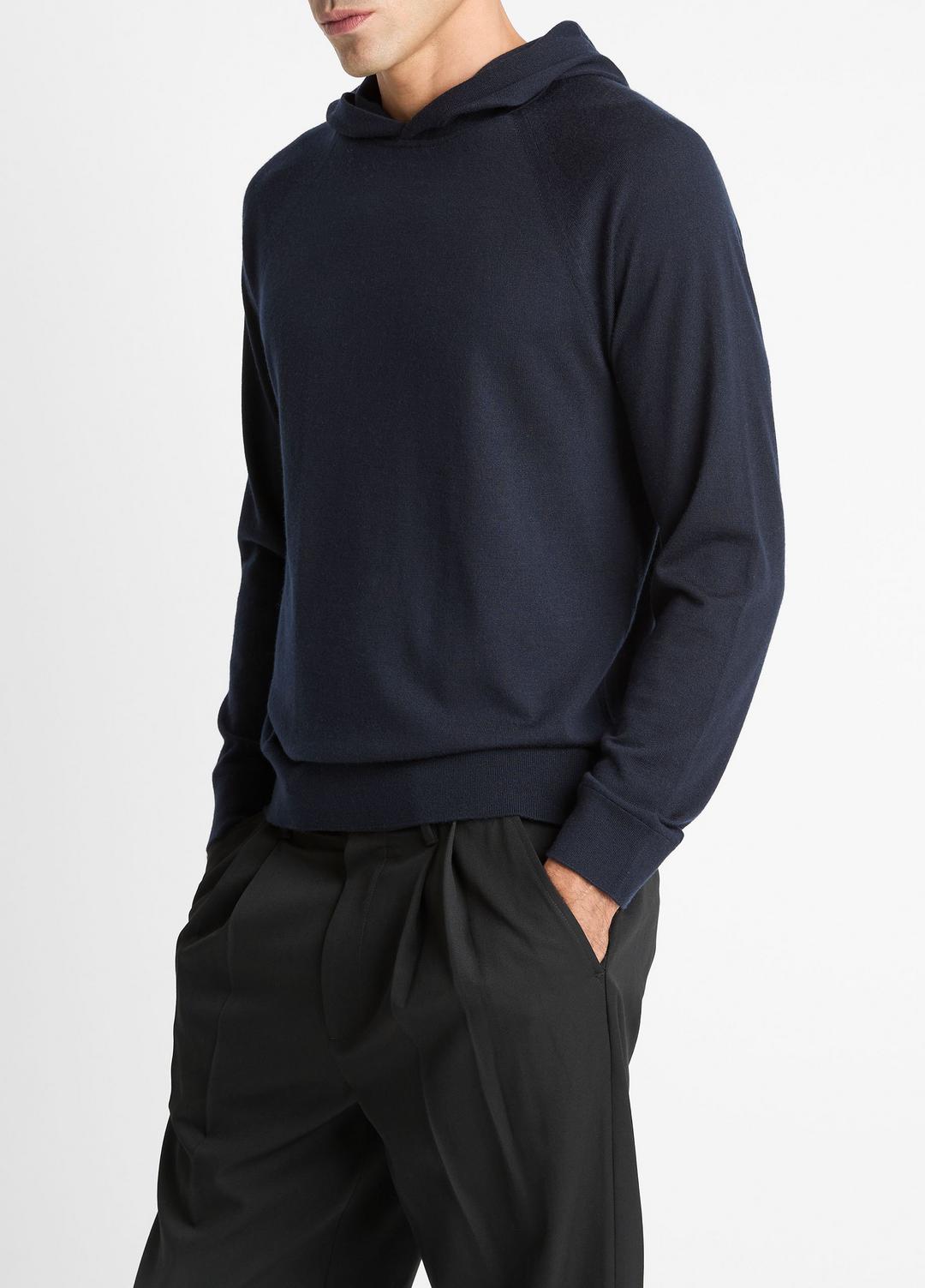 VINCE | Featherweight Merino Wool-Cashmere Hoodie in Sweatshirts & Hoodies - COASTAL BLUE