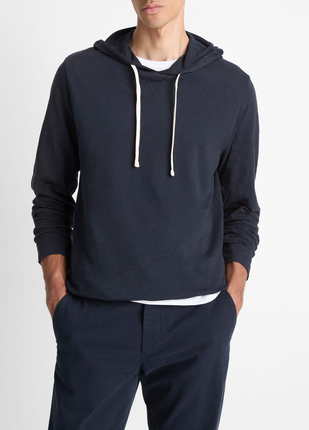 VINCE | Textured Cotton Hoodie in Sweatshirts & Hoodies - COASTAL BLUE