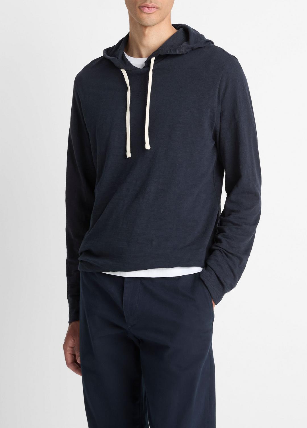 VINCE | Textured Cotton Hoodie in Sweatshirts & Hoodies - COASTAL BLUE