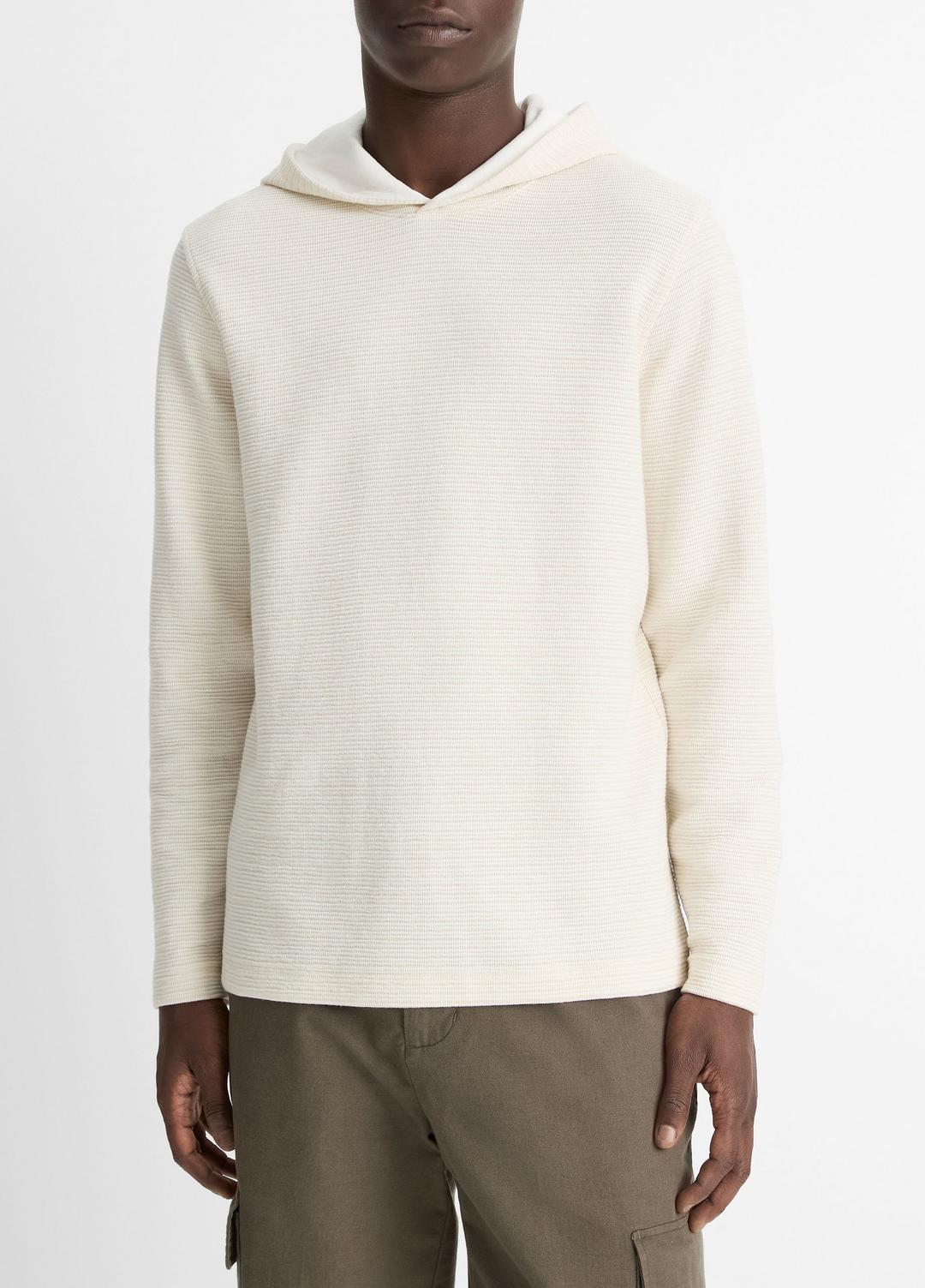 VINCE | Variegated Stripe Double-Face Cotton-Blend Hoodie in Sweatshirts & Hoodies - BAJA SAND/NATURAL
