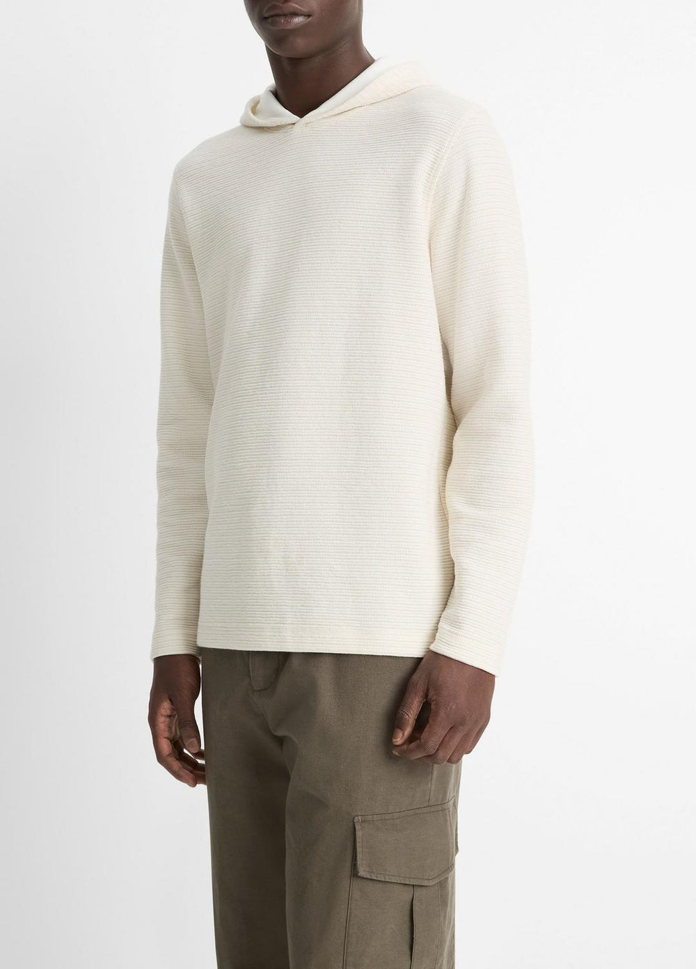 VINCE | Variegated Stripe Double-Face Cotton-Blend Hoodie in Sweatshirts & Hoodies - BAJA SAND/NATURAL