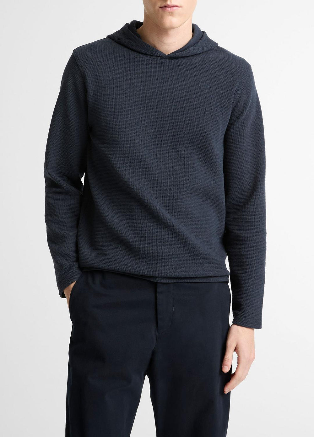 VINCE | Variegated Stripe Double-Face Cotton-Blend Hoodie in Sweatshirts & Hoodies - COASTAL BLUE/COASTAL BLUE