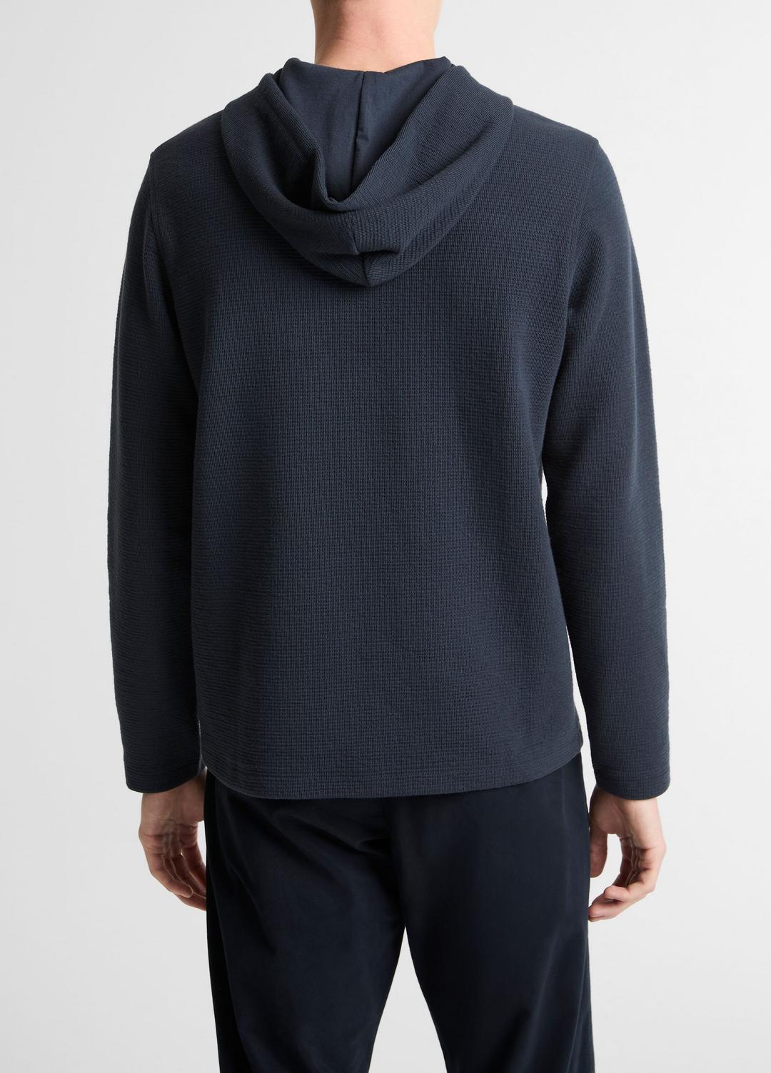 VINCE | Variegated Stripe Double-Face Cotton-Blend Hoodie in Sweatshirts & Hoodies - COASTAL BLUE/COASTAL BLUE
