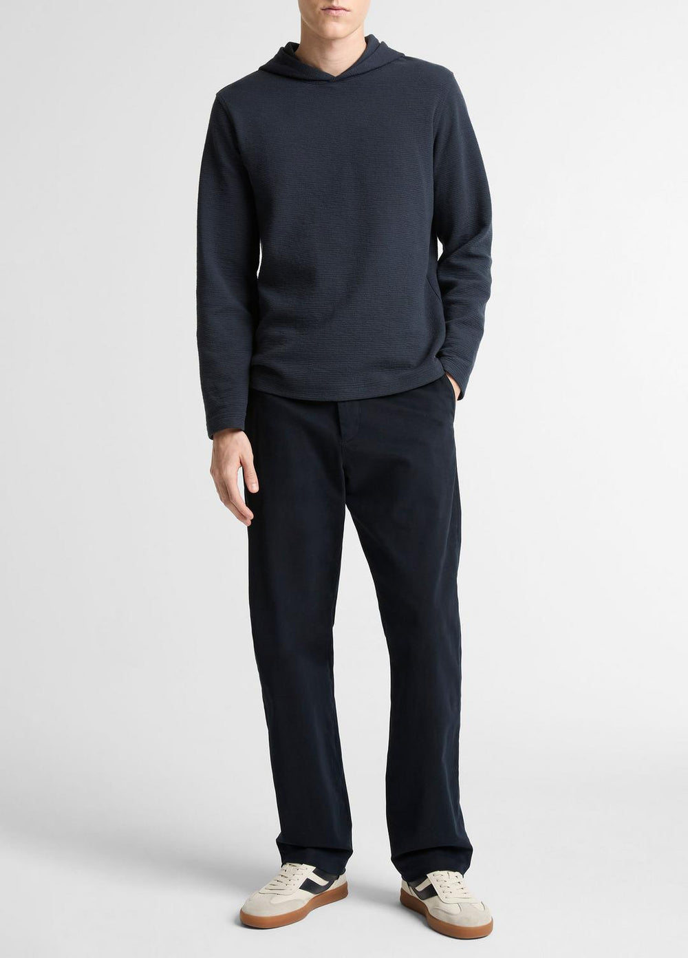 VINCE | Variegated Stripe Double-Face Cotton-Blend Hoodie in Sweatshirts & Hoodies - COASTAL BLUE/COASTAL BLUE