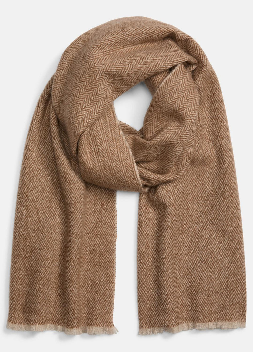 VINCE | Herringbone Cashmere Scarf in Scarves & Hats - WALNUT/HEATHER OAT