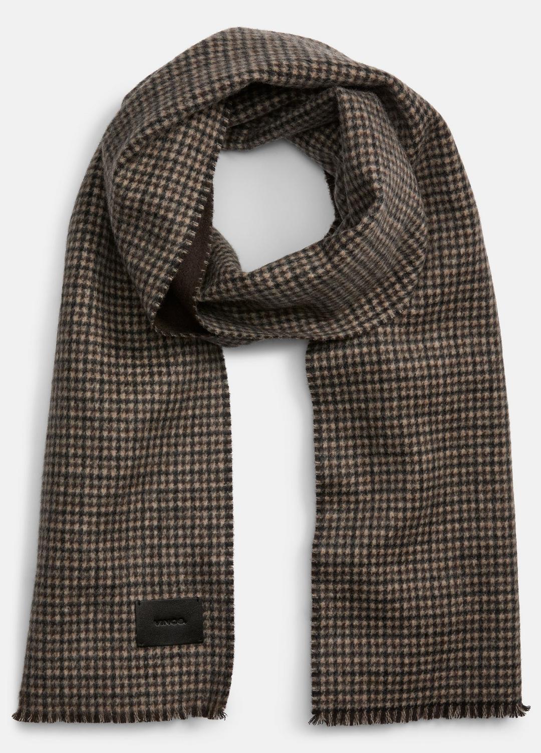 VINCE | Double-Face Houndstooth Wool-Cashmere Scarf in Scarves & Hats - BROWN