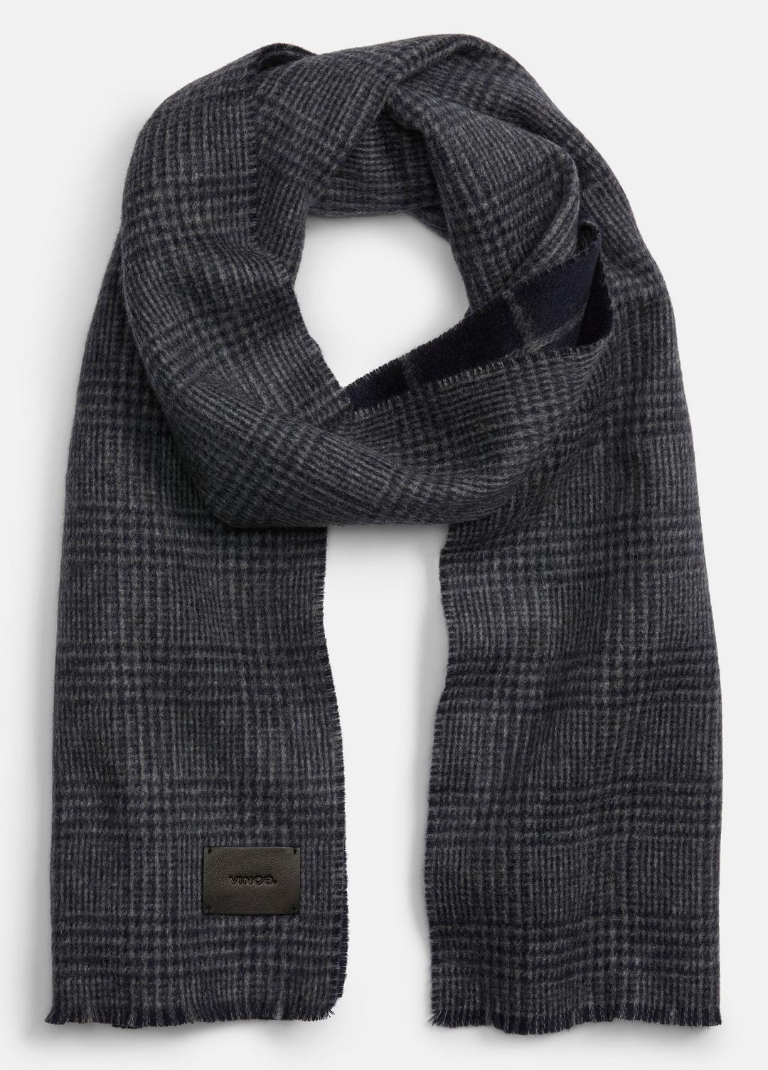 VINCE | Double-Face Plaid Wool-Cashmere Scarf in Scarves & Hats - COASTAL BLUE/MEDIUM HEATHER GREY