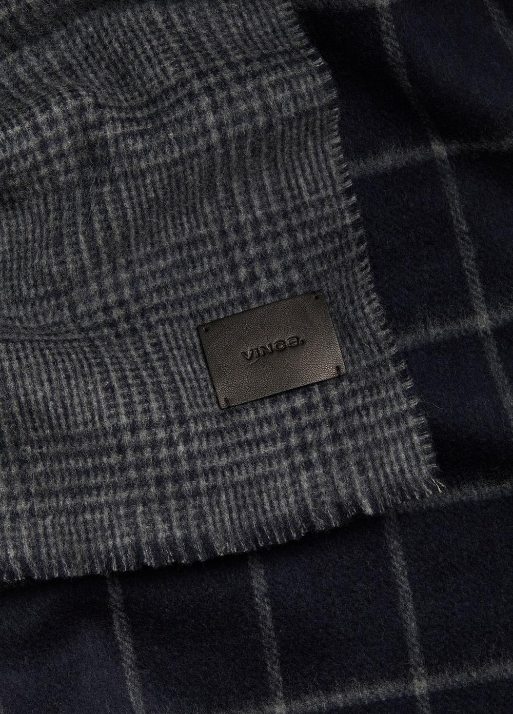 VINCE | Double-Face Plaid Wool-Cashmere Scarf in Scarves & Hats - COASTAL BLUE/MEDIUM HEATHER GREY