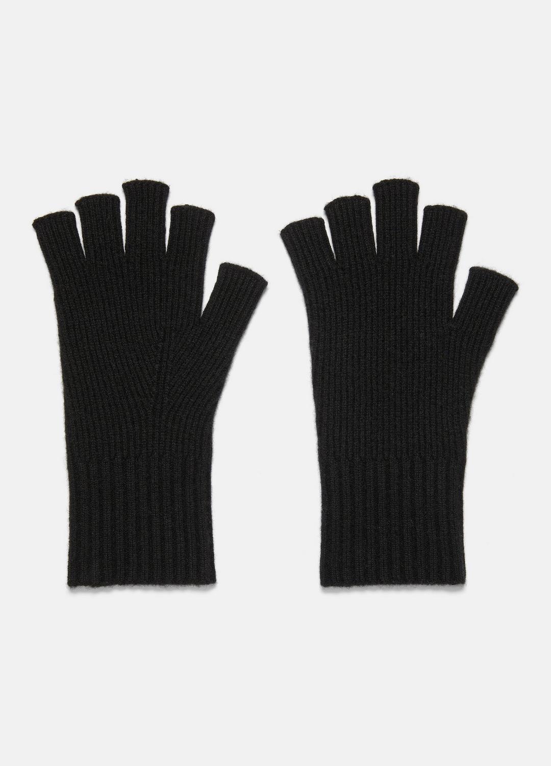VINCE | Wool-Cashmere Rib-Knit Fingerless Glove in Gloves - HEATHER BLACK