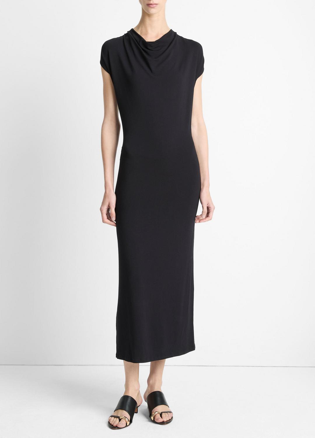 VINCE | Jersey Draped Cowl-Neck Dress in Dresses & Skirts - BLACK
