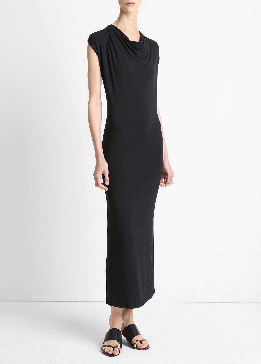 VINCE | Jersey Draped Cowl-Neck Dress in Dresses & Skirts - BLACK