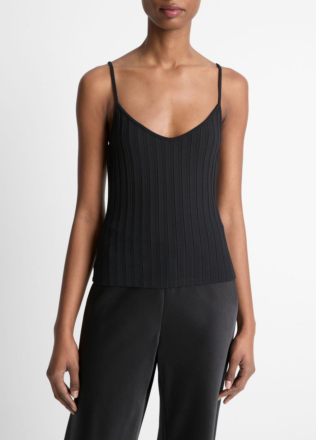 VINCE | Ribbed V-Neck Camisole in Shirts & Tees - BLACK