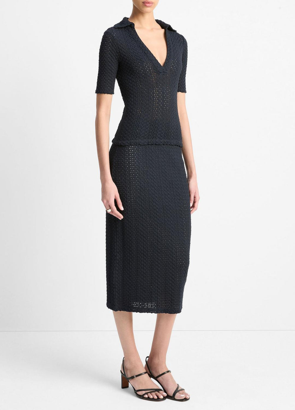 VINCE | Textural Cotton Midi Skirt in Dresses & Skirts - COASTAL BLUE