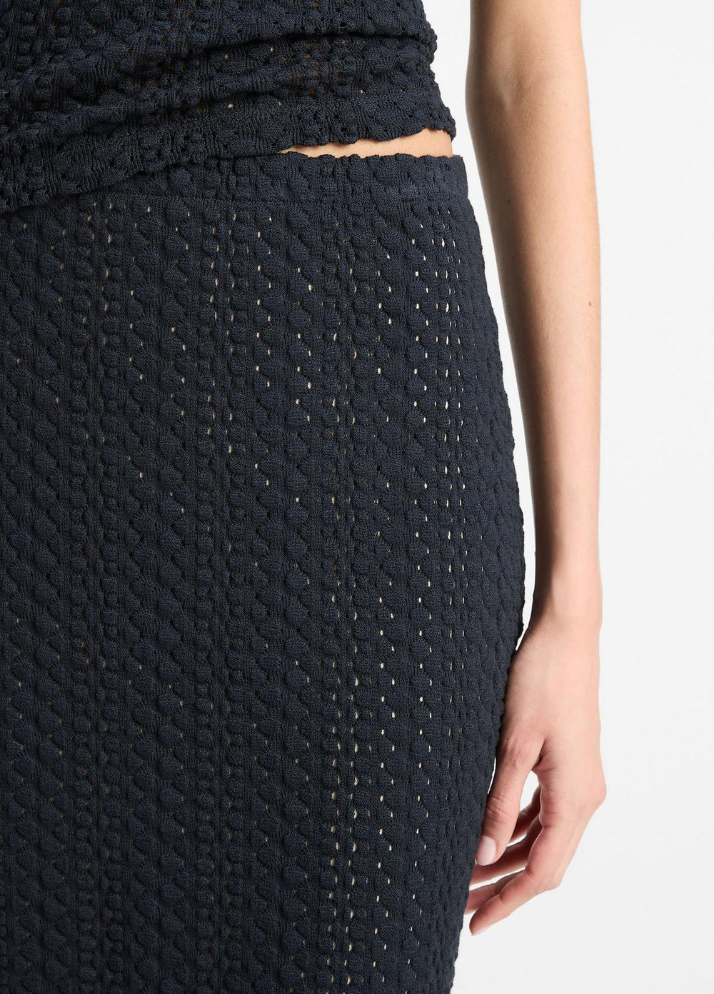VINCE | Textural Cotton Midi Skirt in Dresses & Skirts - COASTAL BLUE