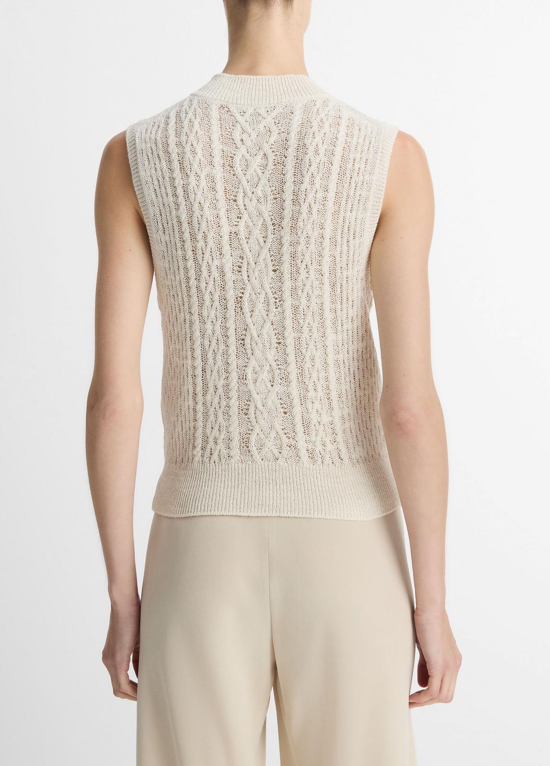 VINCE | Cable Cotton-Blend Double-Layer Shell in Sweaters - OFF WHITE/GOLD CLIFF
