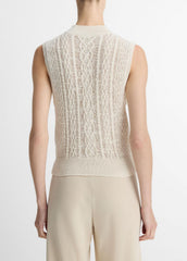 VINCE | Cable Cotton-Blend Double-Layer Shell in Sweaters - OFF WHITE/GOLD CLIFF