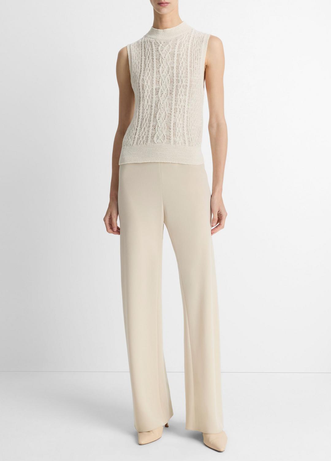 VINCE | Cable Cotton-Blend Double-Layer Shell in Sweaters - OFF WHITE/GOLD CLIFF
