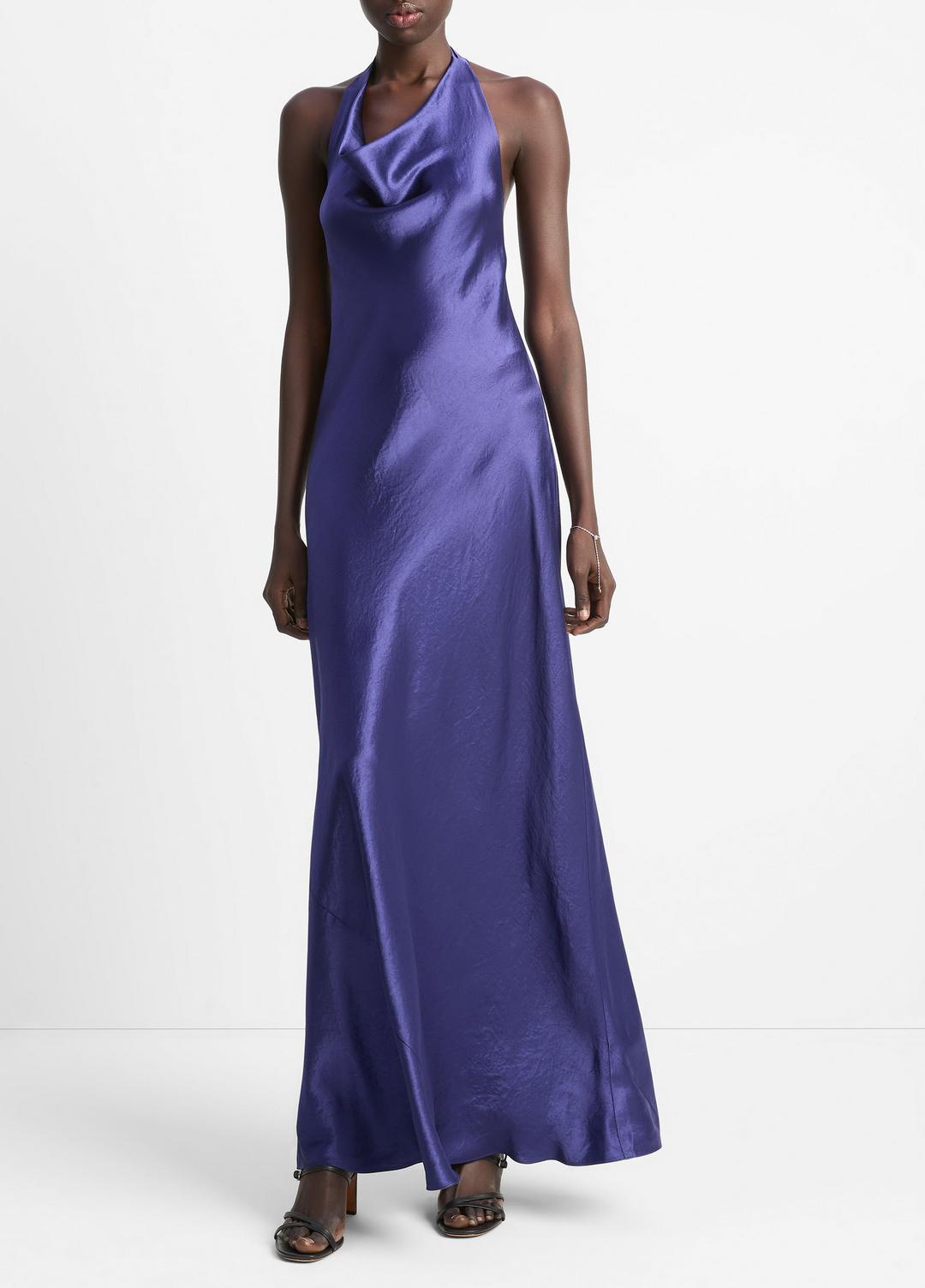 VINCE | Satin Cowl-Neck Maxi Dress in Dresses & Skirts - DEEP IRIS