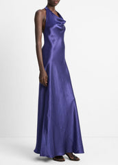 VINCE | Satin Cowl-Neck Maxi Dress in Dresses & Skirts - DEEP IRIS