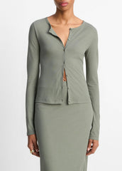 VINCE | Cotton Crepe Jersey Cardigan in Shirts & Tees - CLAY SAGE