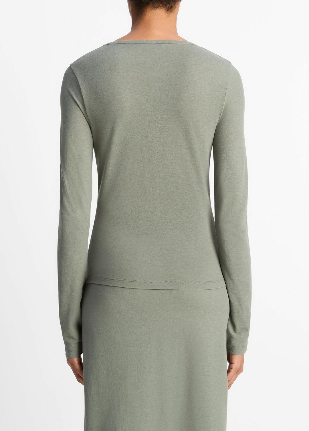 VINCE | Cotton Crepe Jersey Cardigan in Shirts & Tees - CLAY SAGE