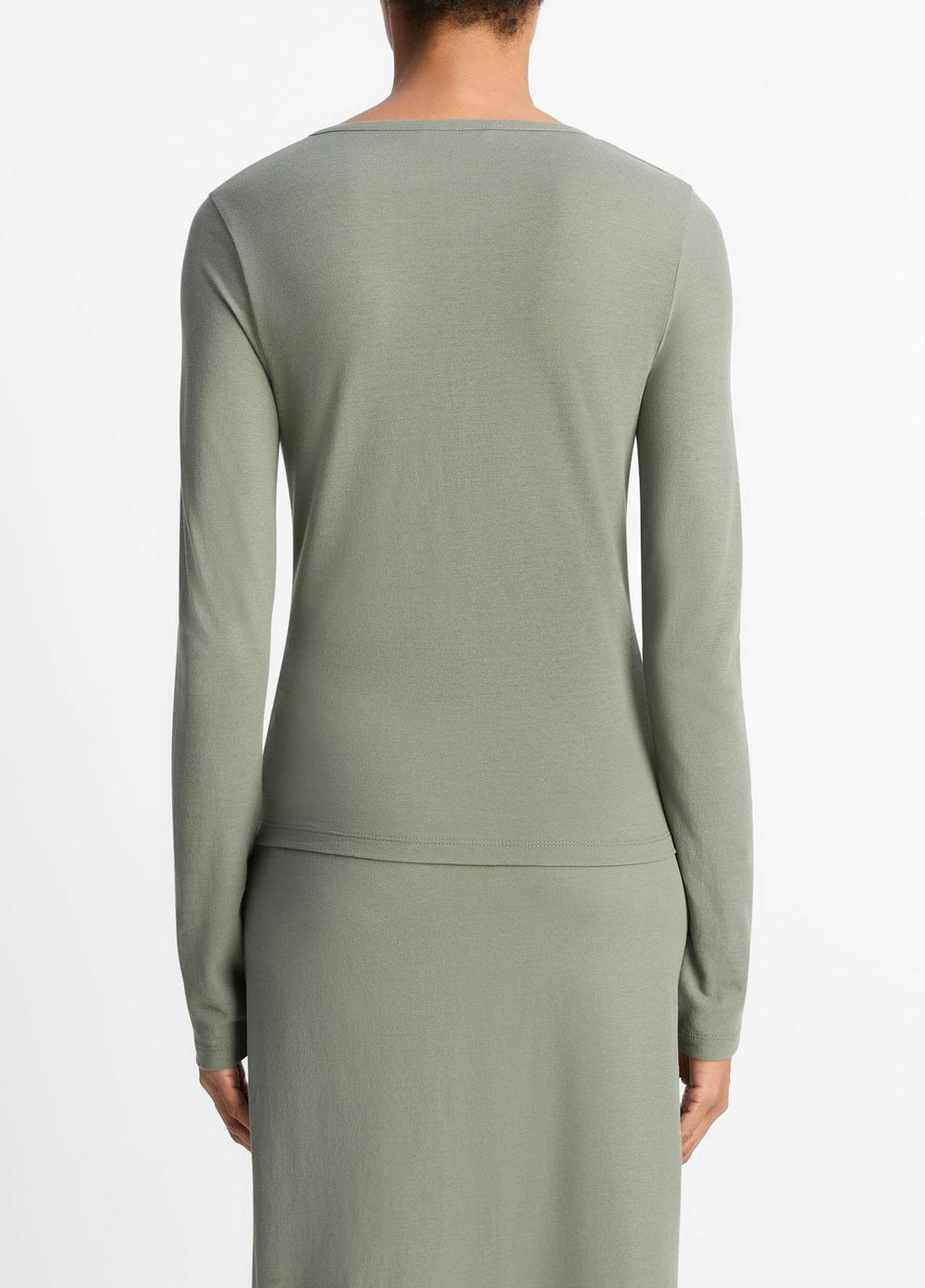 VINCE | Cotton Crepe Jersey Cardigan in Shirts & Tees - CLAY SAGE